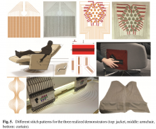 Fig. 5. Different stitch patterns for the three realized demonstrators (top: jacket, middle: armchair, bottom: curtain).